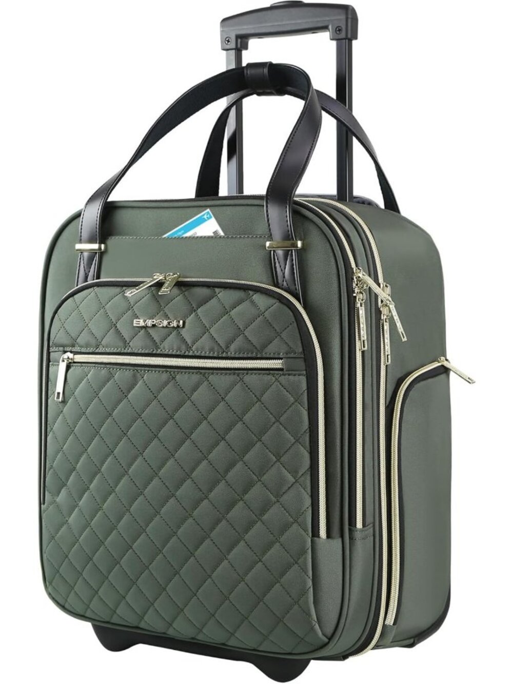Stylish 16" Underseat Carry-On Bag with Wheels - Army Green Travel Luggage